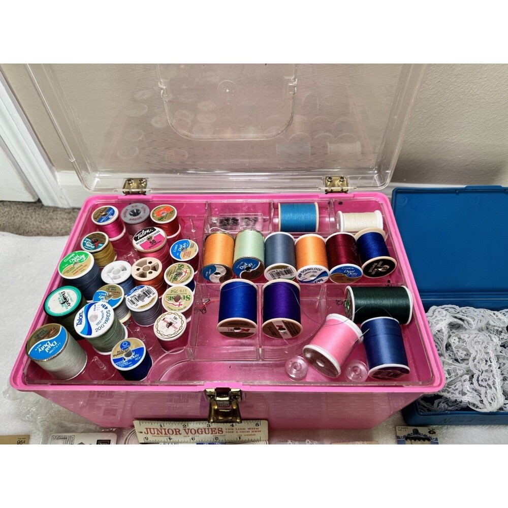 Huge Vintage Sewing Notions Lot Kit Case Singer Assorted Needles & Thread - Picture 5 of 14
